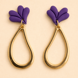 Purple Flower Earrings with Gold Hoops